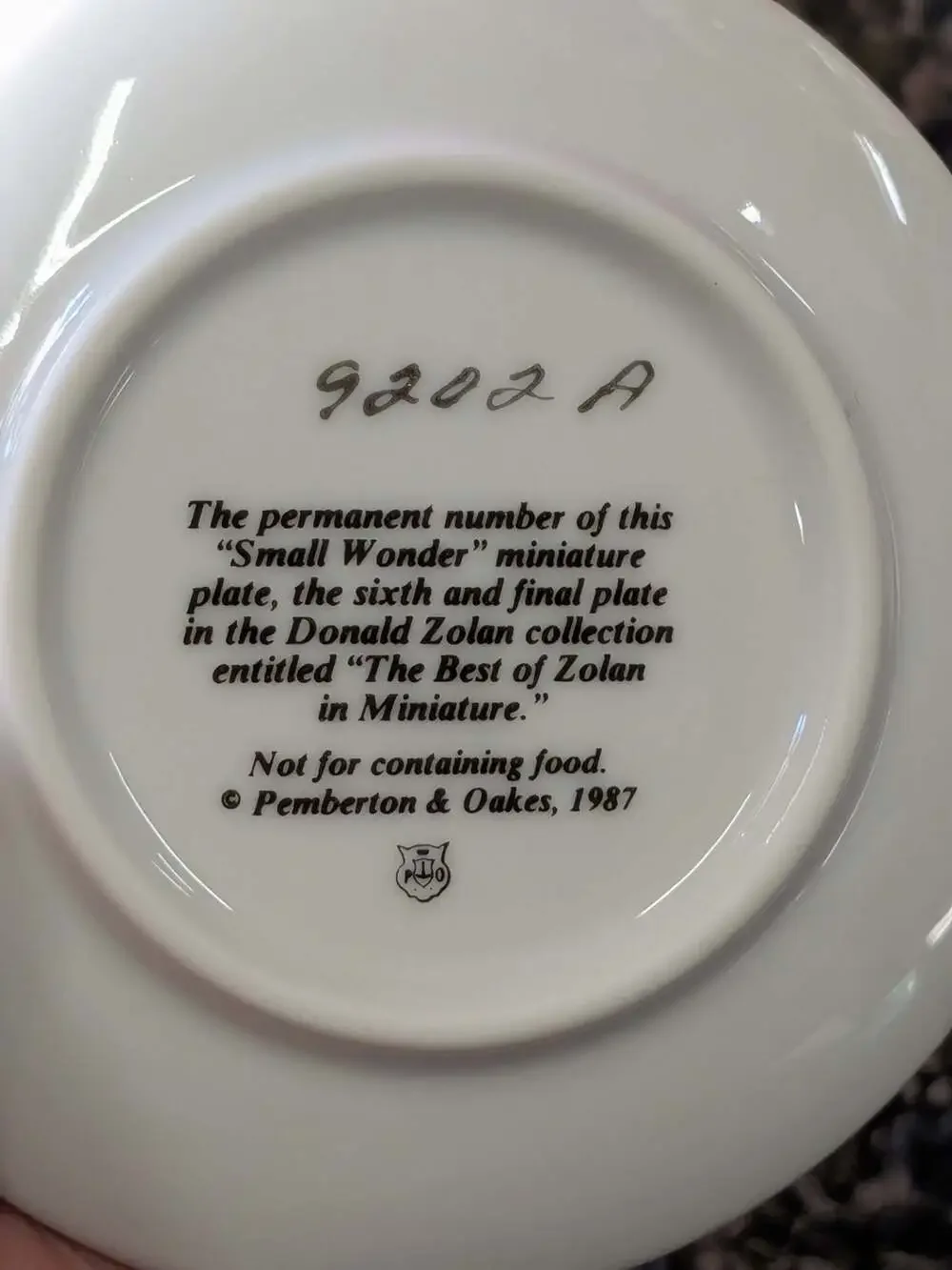 Donald Zolan Pemberton & Oakes Small Wonder Miniature Plate